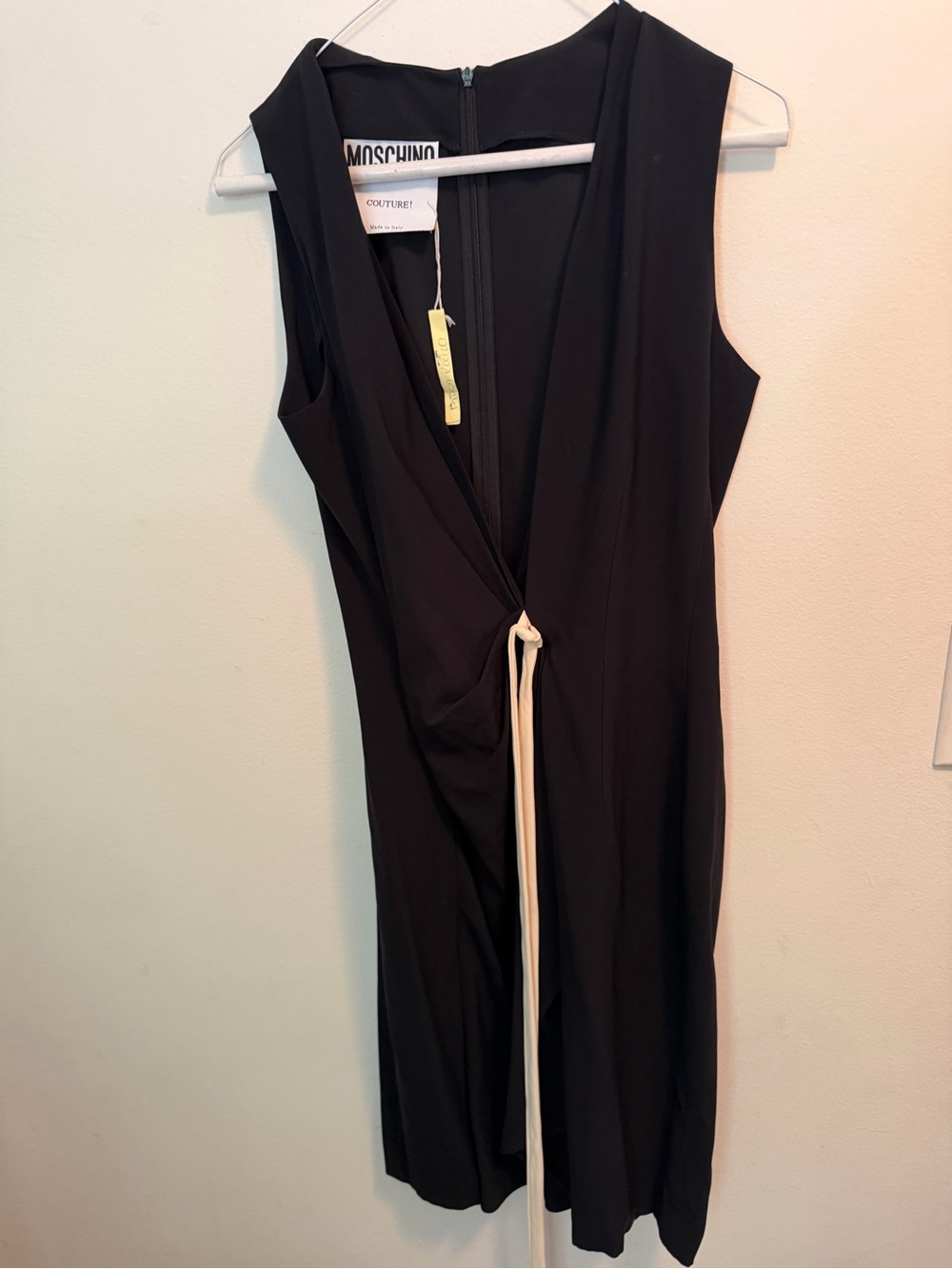 Moschino Black Sleeveless Midi Dress with Cream Waist Tie